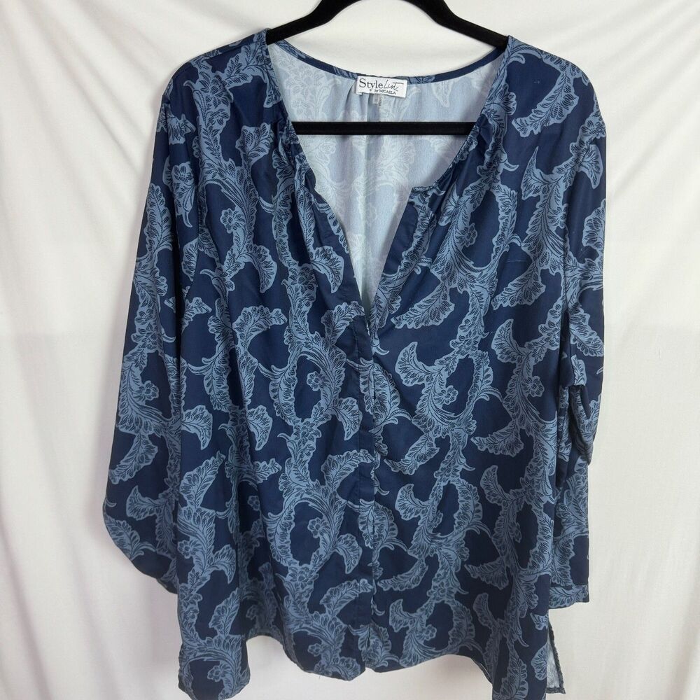 Style List by Micaela Women's Top Size 2X Blue Print Long Sleeves *flaw